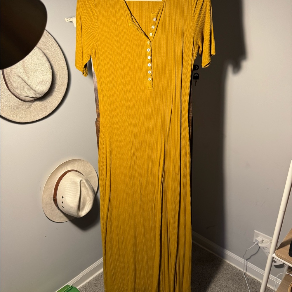 Dolan Mustard Button-Front Maxi Dress